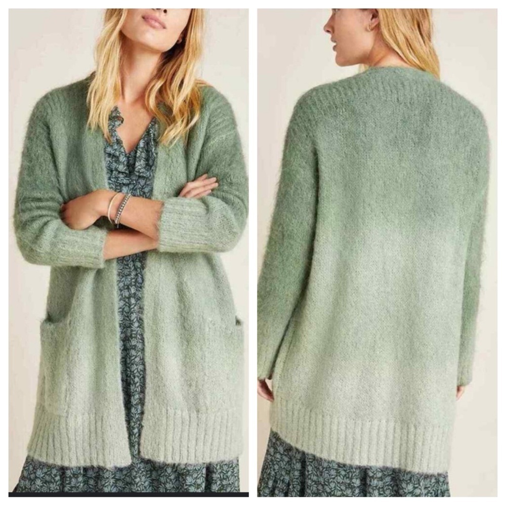 Anthropologie alpaca blend ombré dip Green cardigan Sweater 3217